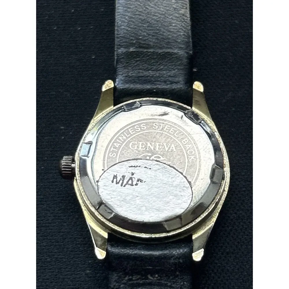Geneva Gold Tone Black Band Women’s Quartz Watch